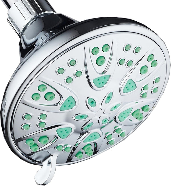 Aquadance Antimicrobial – Anti-Clog High-Pressure 6-Setting Shower Head with Microban Nozzle Protection from Growth of Mold, Mildew & Bacteria for Stronger Shower! 4" Coral Green