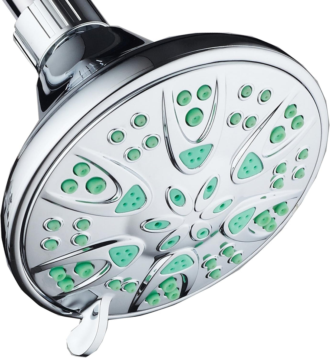 Aquadance Antimicrobial – Anti-Clog High-Pressure 6-Setting Shower Head with Microban Nozzle Protection from Growth of Mold, Mildew & Bacteria for Stronger Shower! 4" Coral Green