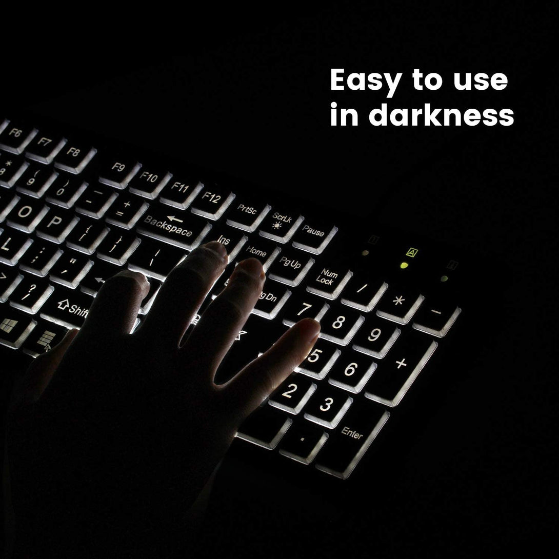 Perixx PERIBOARD-317 Wired Backlit USB Keyboard, Big Print Letter with White Illuminated LED, US English Layout,Black