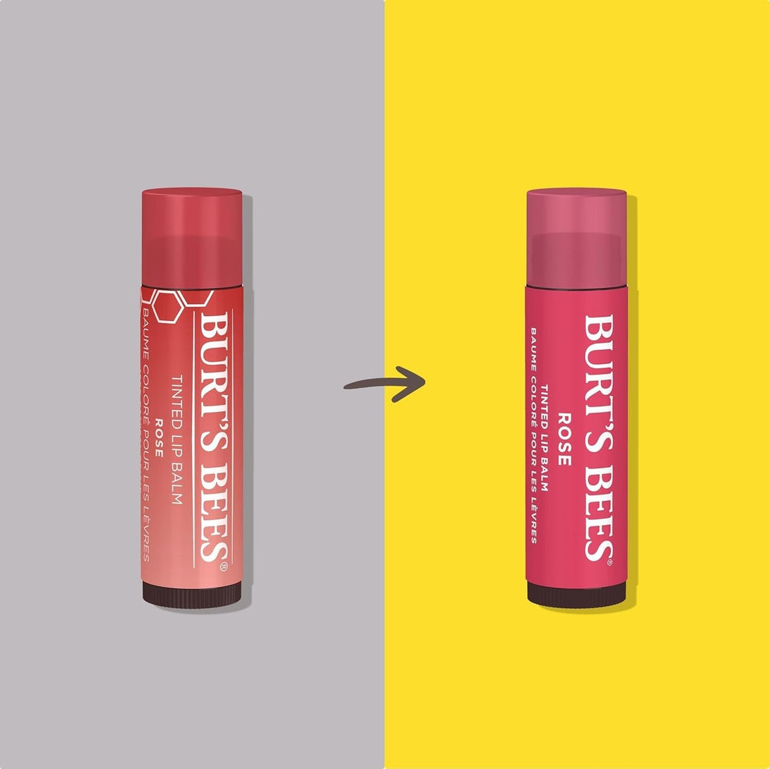 Burt'S Bees Lip Tint Balm with Long Lasting 2 in 1 Duo Tinted Balm Formula, Color Infused with Deeply Hydrating Shea Butter for a Natural Looking Buildable Finish, Petal Rose (2-Pack)