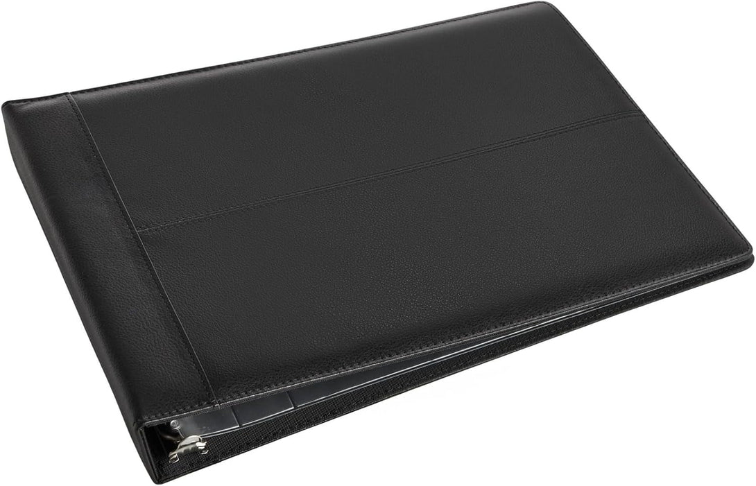 7-Ring Business Check Binder for Checkbooks Organization, Financial Records, Personal and Corporate Use, Black Faux Leather Folder for 600 Checks (14 X 10 Inches)