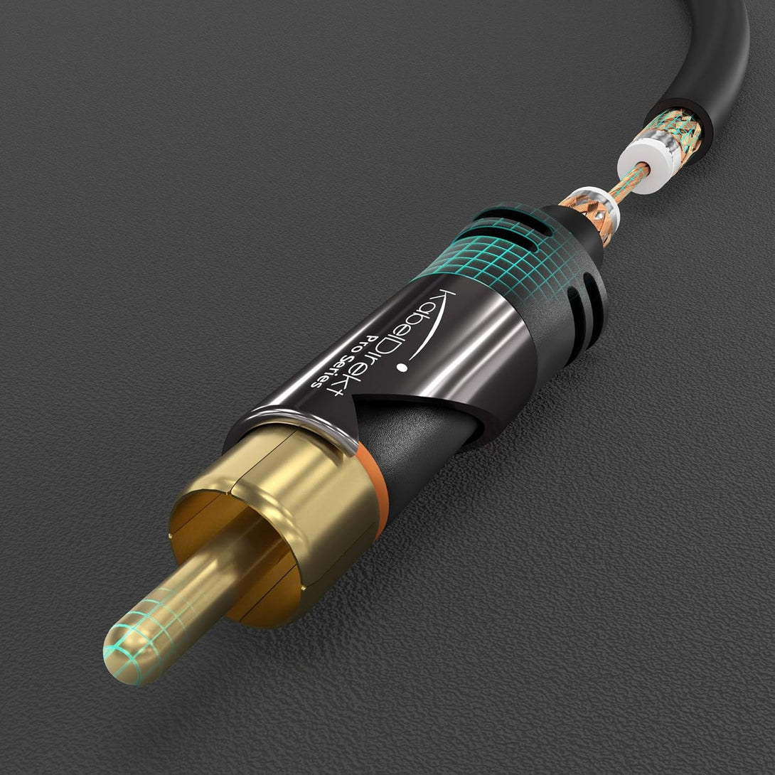 Kabeldirekt – 25Ft Long – Rca/Phono Subwoofer Lead Cable, 1 to 1 Rca/Phono, Audio/Digital/Video (Coax, Male/Male Plugs, for Amps/Hi-Fis, Audio Signals/Composite Video, 75 Ohm, Black)