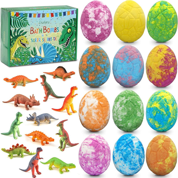 Easter Bath Bombs for Kids with Surprise Toys inside - Perfect Basket Stuffers, 12Pcs Dino Egg Bath Bombs Gift Set, Gentle and Kids Safe Bubble Bath for Birthday Girls Boys