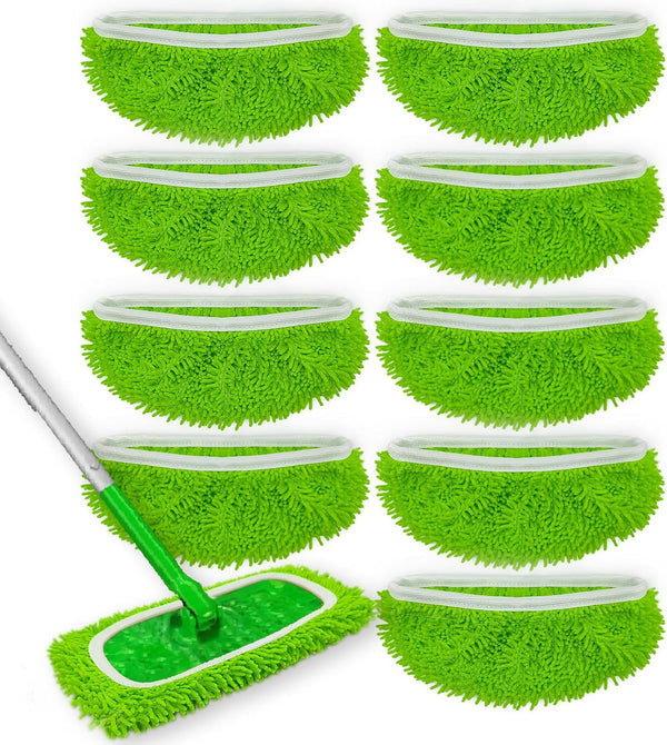 10 Pack Reusable Microfiber Mop Pads for Swiffer Sweeper - Wet & Dry Cleaning Cloths - Mop Head Replacement Washable Refills for Household Floors