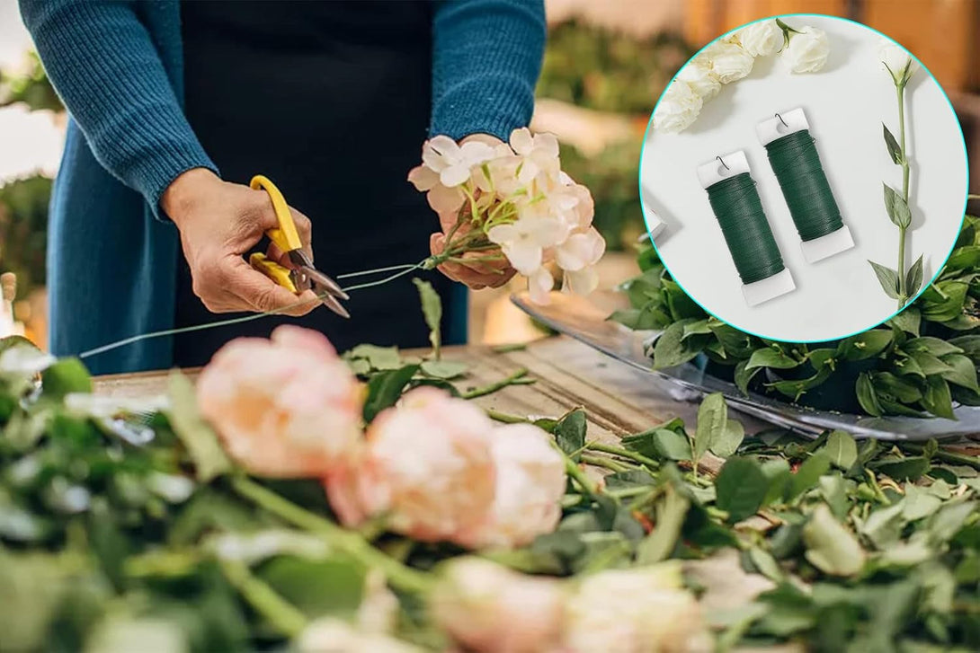 4 Pack 120 Yards 22 Gauge Floral Wire Flexible Paddle Wire Florist Green Wire for Crafts,Wreaths,Christmas Tree,Garland and Floral Flower Arrangements