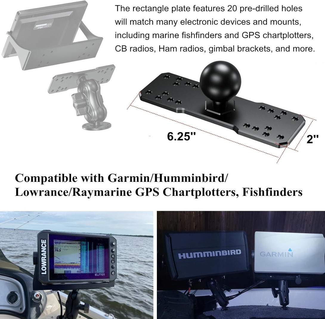 BRCOVAN 1.5'' Ball Fish Finder Mount, Aluminum Alloy Universal Marine Electronic Plate for RAM Mounts C Size 1.5 Inch Ball Double Socket Arm, Fit for Garmin, Lowrance, Humminbird, Raymarine and More