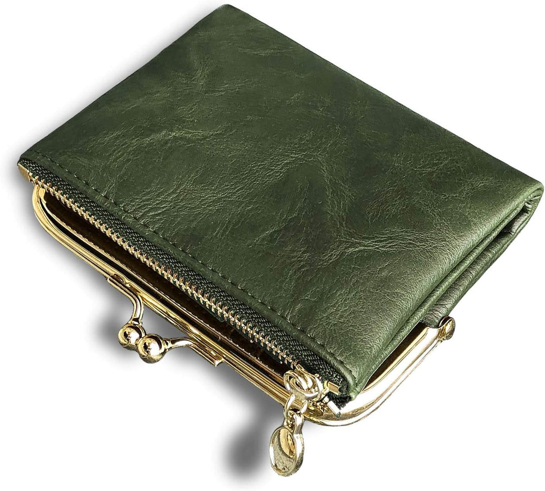 AOXONEL Womens Wallet Small Rfid Ladies Compact Bifold Leather Vintage Coin Purse with Zipper and Kiss Lock
