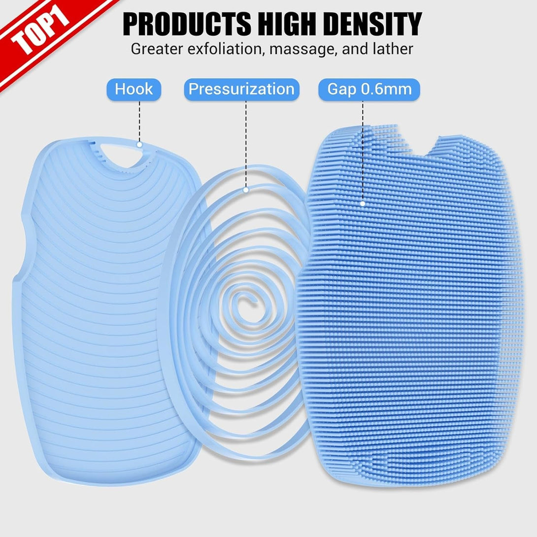 Silicone Body Scrubber - Zinc Infused - Highly Elastic Bristles - Exfoliating Body Scrubber for Cellulite Reduction,Blood Circulation,Massage for Flawless Skin - Azure