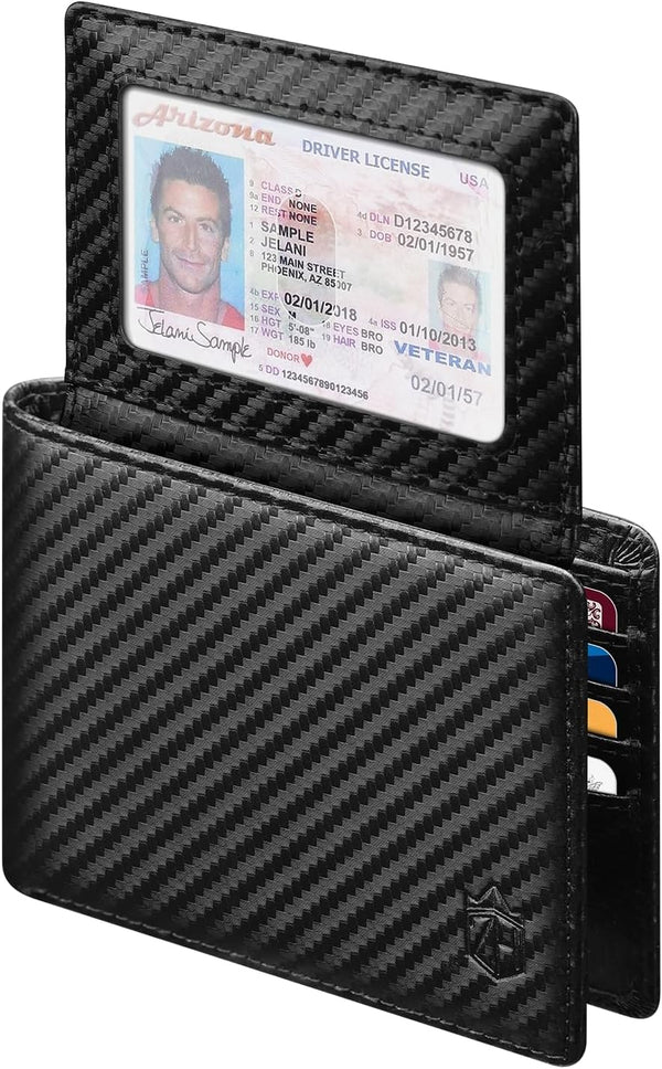 Zitahli Men'S Slim RFID Blocking Leather Wallet,12 Card Slots Bifold Wallet,Ultra-Thin 0.39" Front Pocket Design 2 ID Window with Gift Box