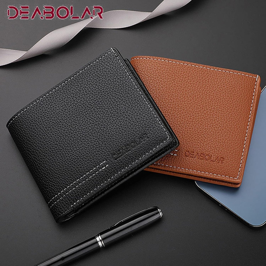 Men Wallet Black PU Material 4 Card Holder 2 Money Pockets 1 Clear Window Suitable for Gifts without RFID Slim Small for Traveling