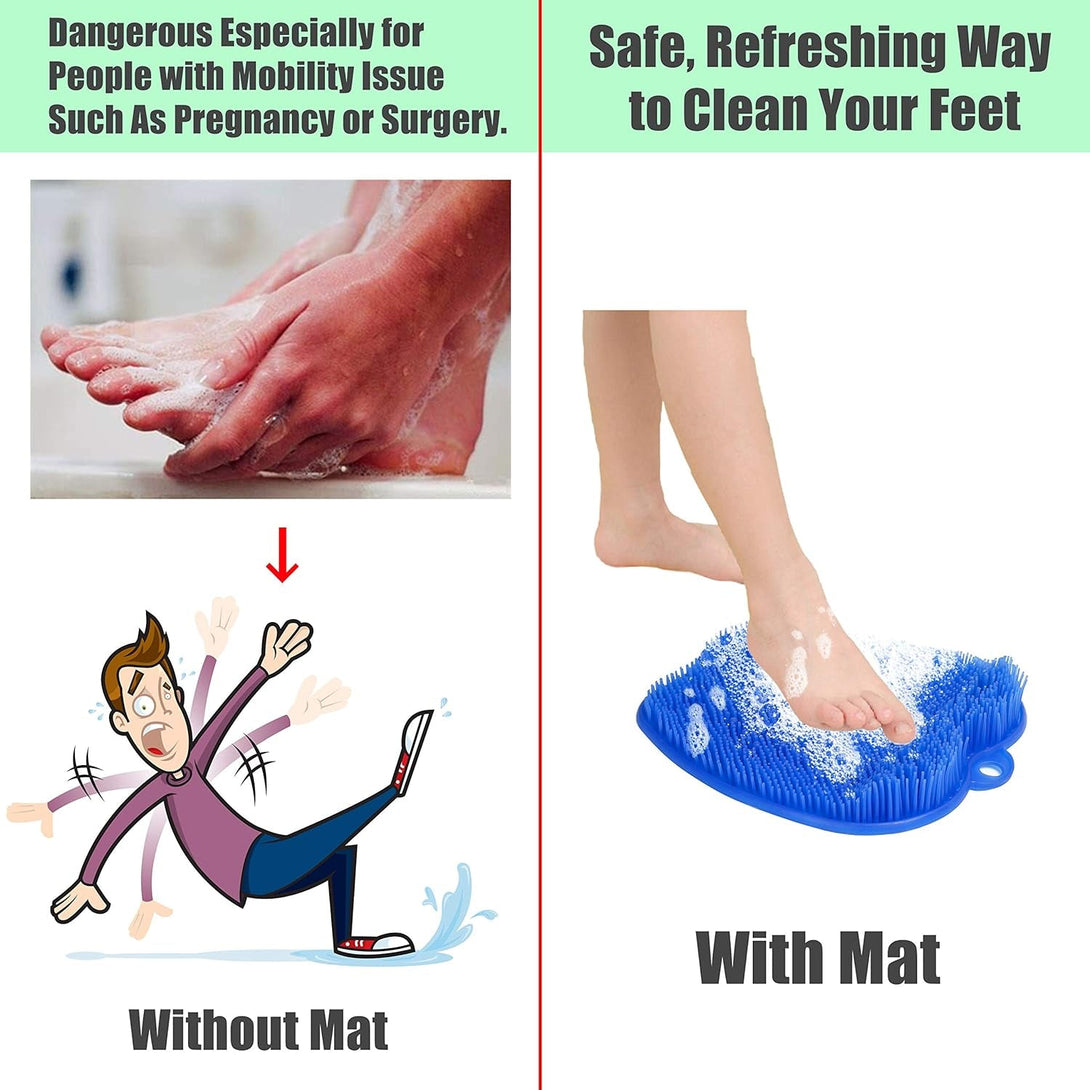 Shower Foot Cleaner Scrubber Massager, Foot Pain Tired Feet Relaxing Acupressure Mat for Shower Floor with Non-Slip Suction Cups, Increase Circulation, Exfoliation (Navy Blue, 10.3 X 9.5 Inches)