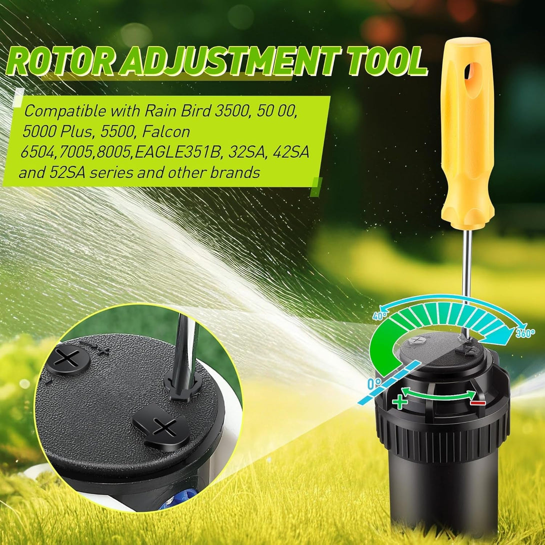 7 Pack Sprinkler Head Tool Kit, Rotor Hold up Tool Compatible with Hunter 123200Sp, Rain Bird Series 5000, Includes 2 Adjustment Screwdriver & 5 Nozzle Insertion Collar for Lawn Irrigation
