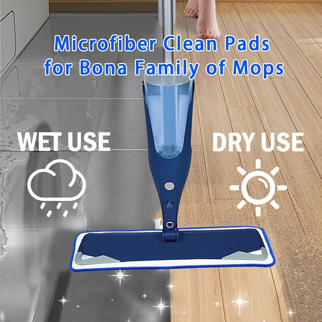 4 Pack Microfiber Cleaning Pad for Bona Mop, Reusable Spray Mop Pads Refills for Multi-Surface Floors, Washable Microfiber Mop Replacement Heads for Hardwood Floors
