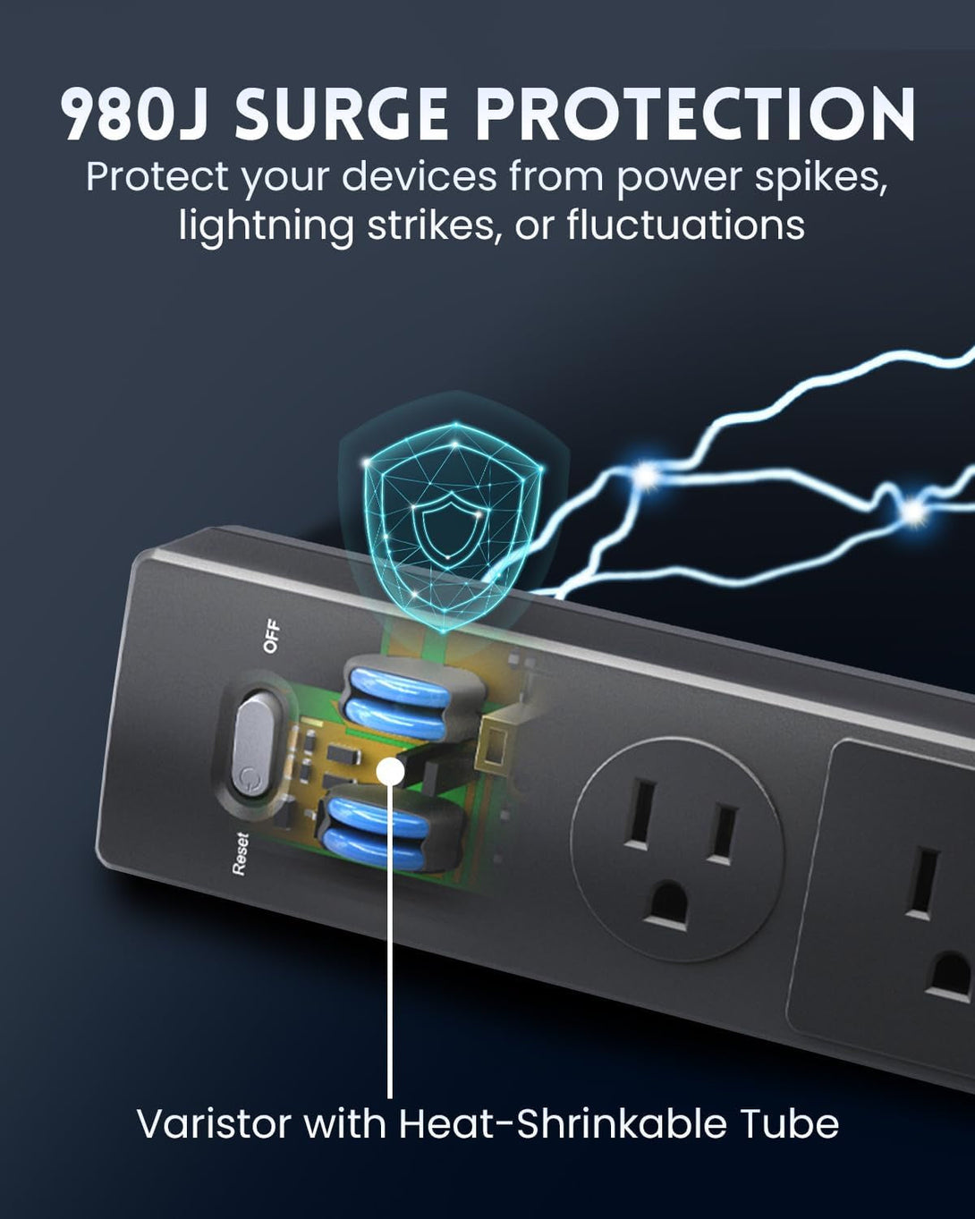 Desk Clamp Power Strip 6FT, Outlet Station with 3 Outlets, PD 20W Fast Charging, Flat Plug, 14 Gauge, 980J Surge Protector, Black Power Strip with USB C, Fit 1.72" Tabletop Edge