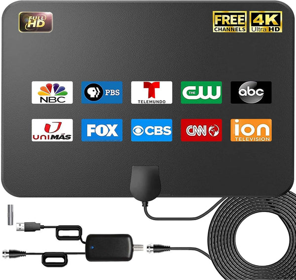 4K Amplified HD Digital TV Antenna Long 1000 Miles Range Smart TV Indoor Support 4K 1080P Fire TV Stick and All Older Tvs Indoor 360° Signal Reception Switch Signal Booster with HDTV Coax Cable 16.5Ft