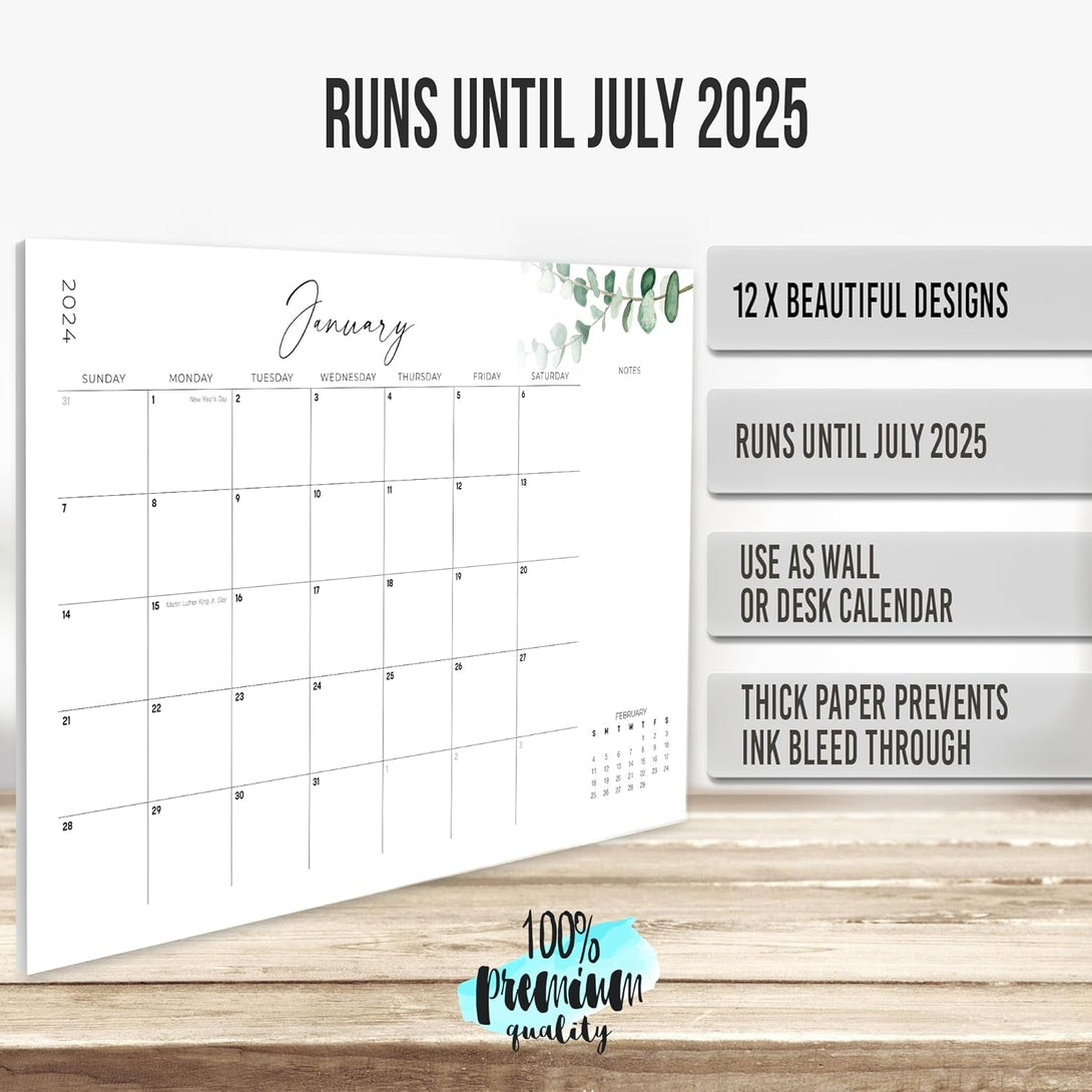 Aesthetic 2024-2025 Desk Calendar - Runs from January 2024 until July 2025 - the Perfect Desktop/Wall Calendar 17"X11" for Easy Organizing