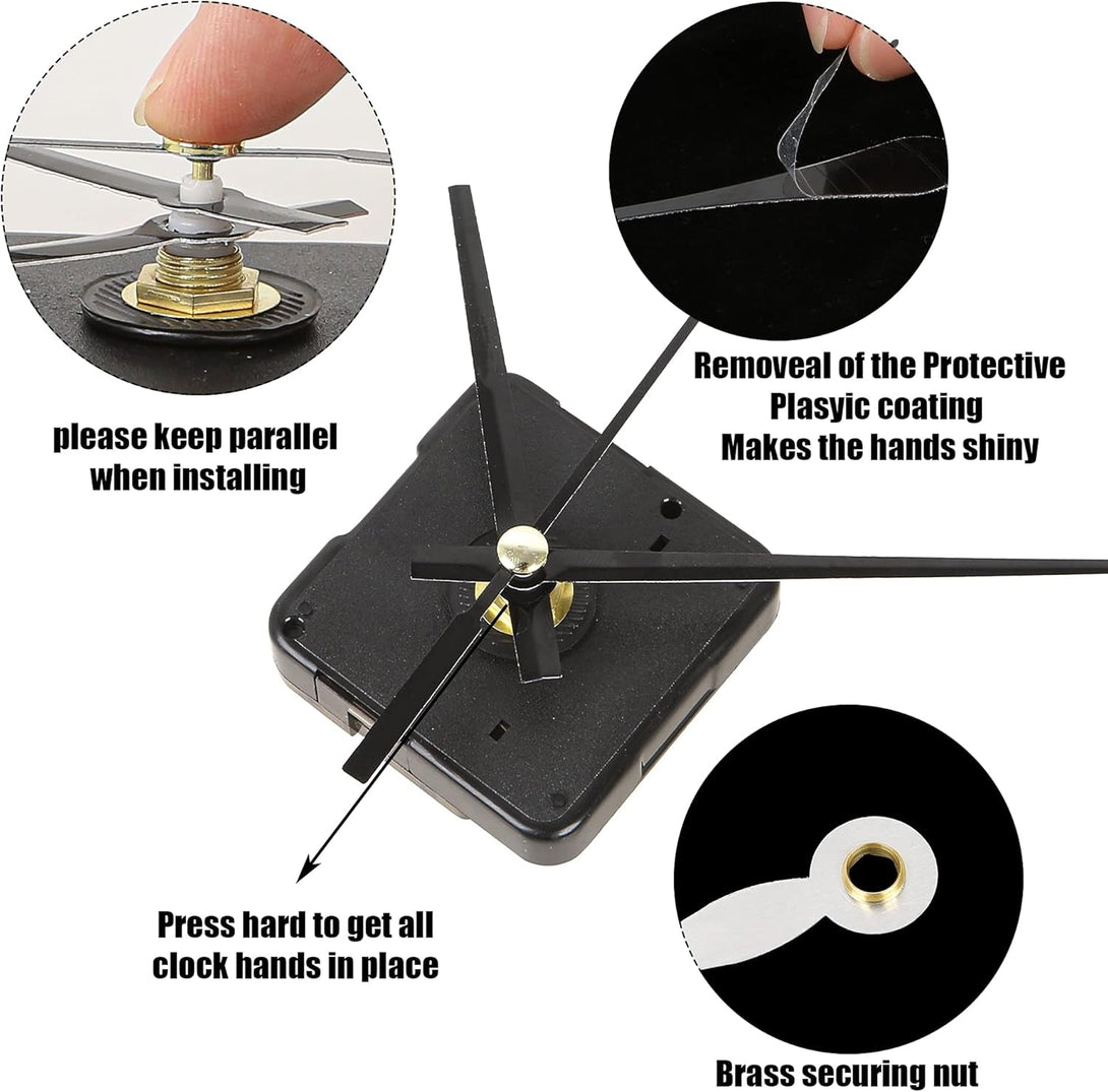 5Pcs High Torque Quartz Clock Movement Mechanism Replacement Clock Kit with 12 Different Pairs of Hands Clock for DIY Handicrafts Repair Clock Parts Shaft Lengths 13Mm 18Mm