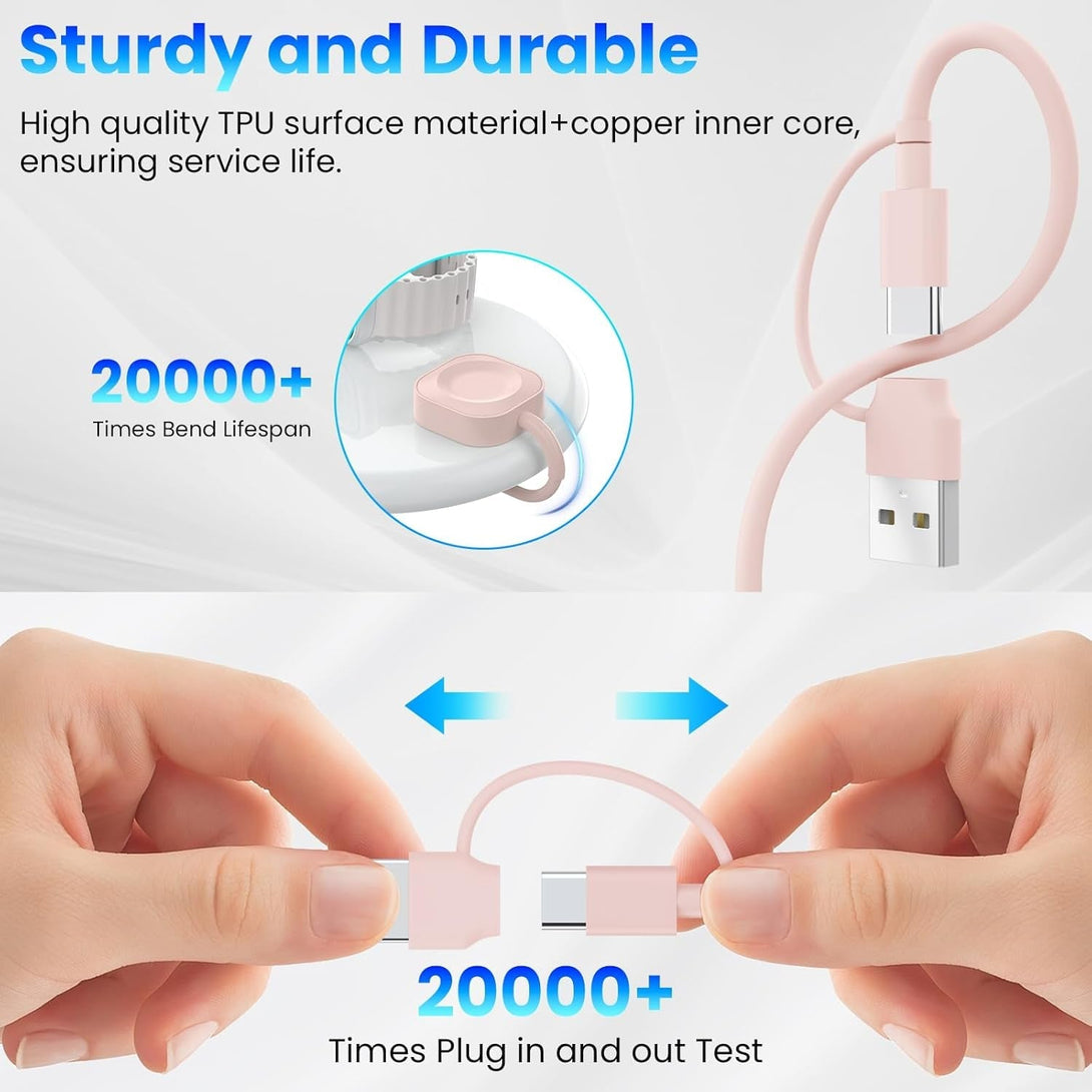 6In1 Multi Charging Cable 10FT, Magnetic Charger for Apple Watch Ultra/Se/9/8/7/6/5/4/3/2/1, Multiple Charger Cord for Iphone 15/14/13/12/11/Galaxy/Pixel, Pink USB A/C Universal Travel Charger