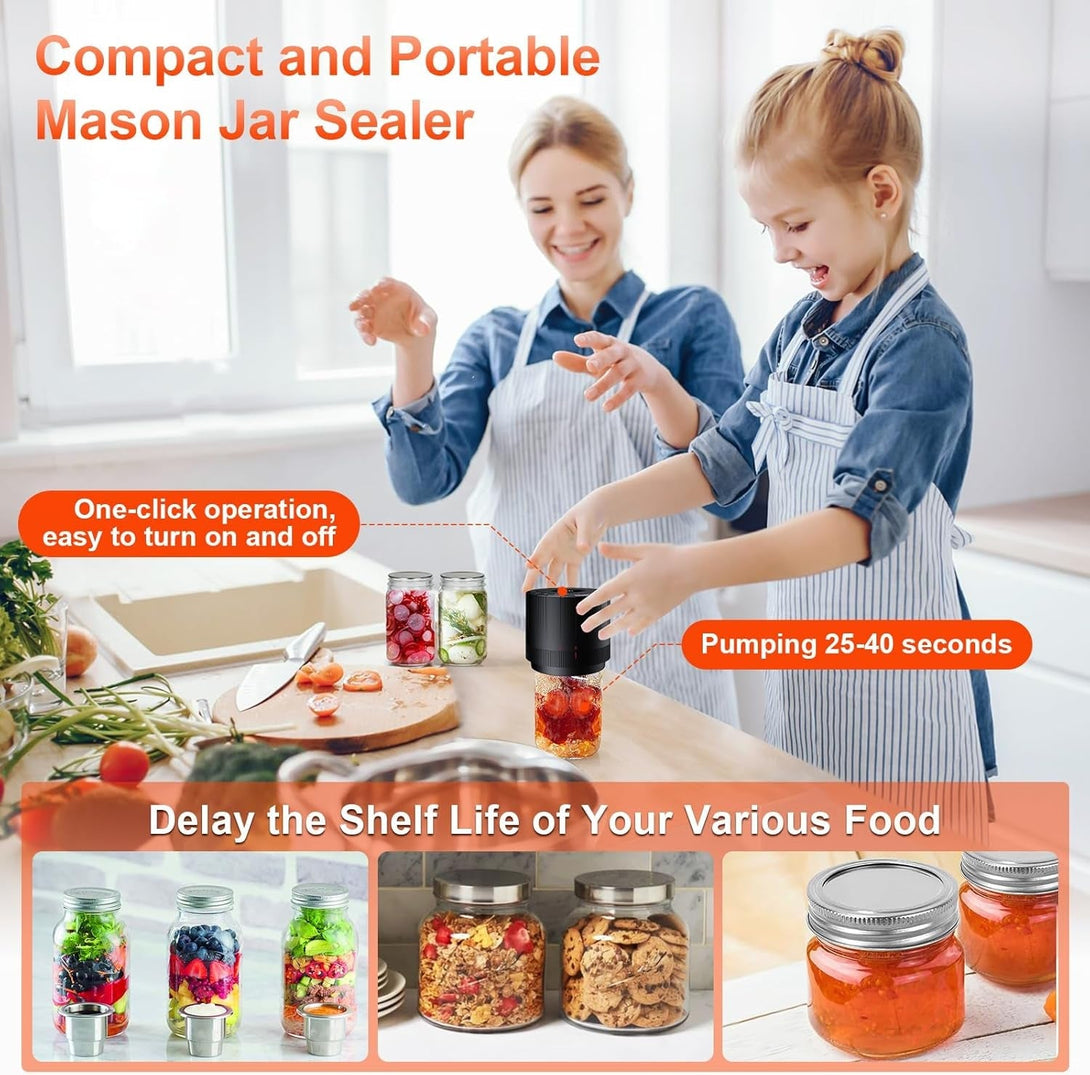 Mason Jar Vacuum Sealer - Electric Mason Jar Sealer Vacuum Sealing Kit, Vacuum Sealer for Mason Canning Jars with Can Opener, Regular and Wide Mouth Mason Jar Lids