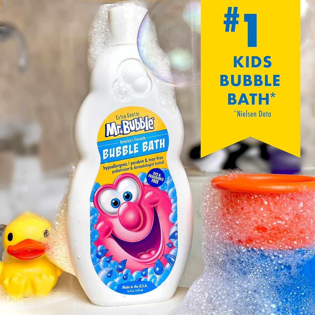 Mr. Bubble Extra Gentle Bubble Bath - Hypoallergenic, Tear Free Bubble Bath Solution Perfect for Sensitive Skin (Pack of 2 Bottles, 16 Fl Oz Each)