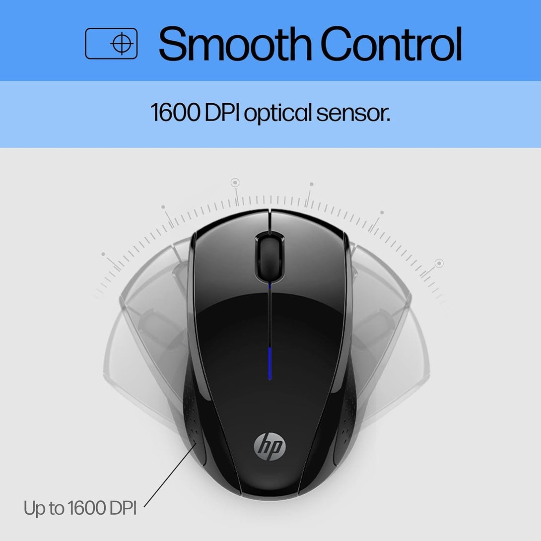 HP X3000 G3 Wireless Mouse - Black, 15-Month Battery, Side Grips for Control, Travel-Friendly, Blue LED, Powerful 1600 DPI Optical Sensor, Compatible with Wins Pc/Laptop, Mac, Chromebook (683N7AA)