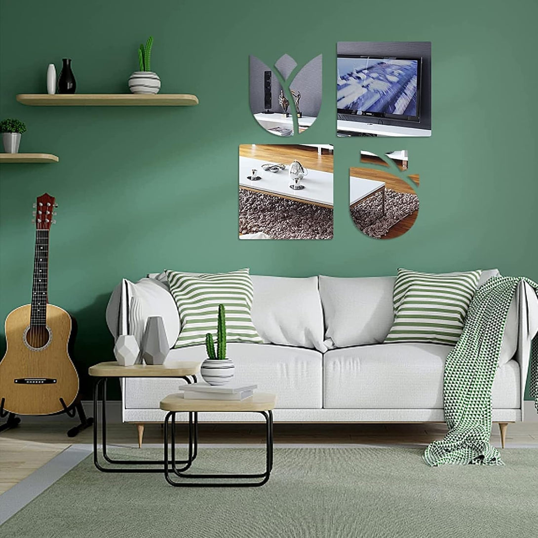 16 Pcs Flexible Mirror Reflective Stickers，Non Glass Safety Reflective Mirror, 12 X 12 in Self Adhesive Square Cuttable Acrylic Film Mirror for DIY Craft Home Wall Decoration