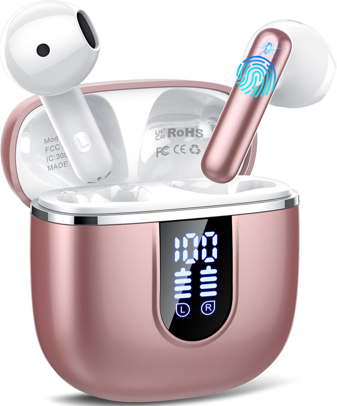 Wireless Earbuds, 2025 Bluetooth 5.4 Headphones in Ear Buds 3D Bass Stereo, 40H Ultralight Bluetooth Earbuds with 4 ENC Noise Cancelling Mic, IP7 Waterproof Earphones for Android Ios Pad, Rose Gold