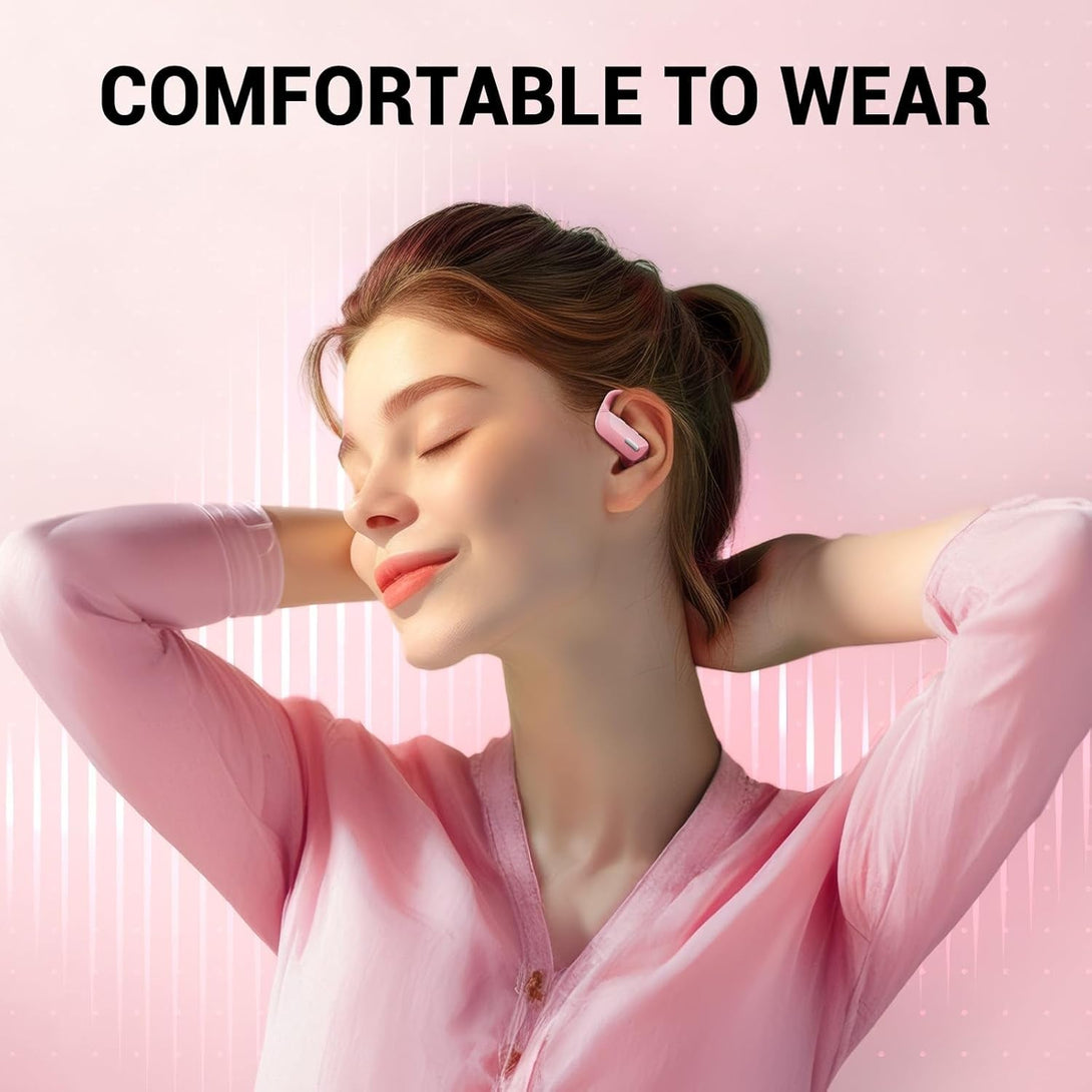 Wireless Sport Bluetooth Headphones 80Hrs Stereo with HD Mic with Earhooks ENC Noise Canceling Over-Ear Earphones, IP7 Waterproof Headset for Computer Workout Running Pink