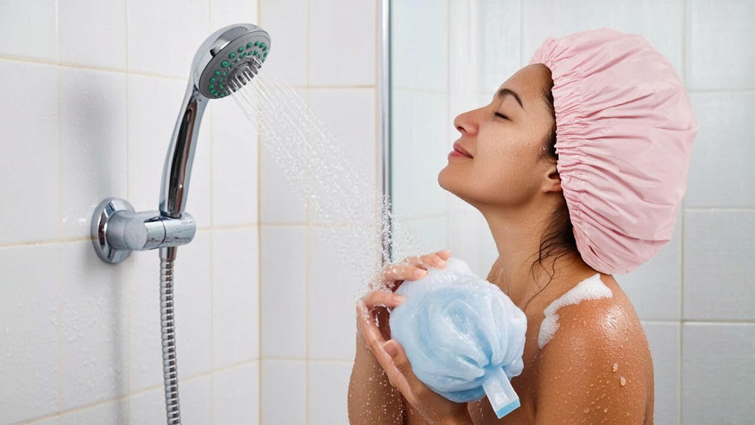 Reusable Shower Cap for Women, Large Waterproof Shower Bonnet Washable Elastic Band Bath Hair Hat for Long Hair, Braids(Pink)
