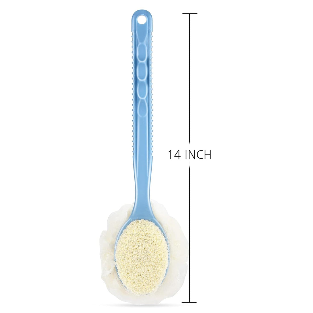 Shower Body Brush with Bristles and Loofah,Back Scrubber Bath Mesh Sponge with Curved Long Handle for Skin Exfoliating Bath, Massage Bristles Suitable for Wet or Dry, Men and Women (Grey)