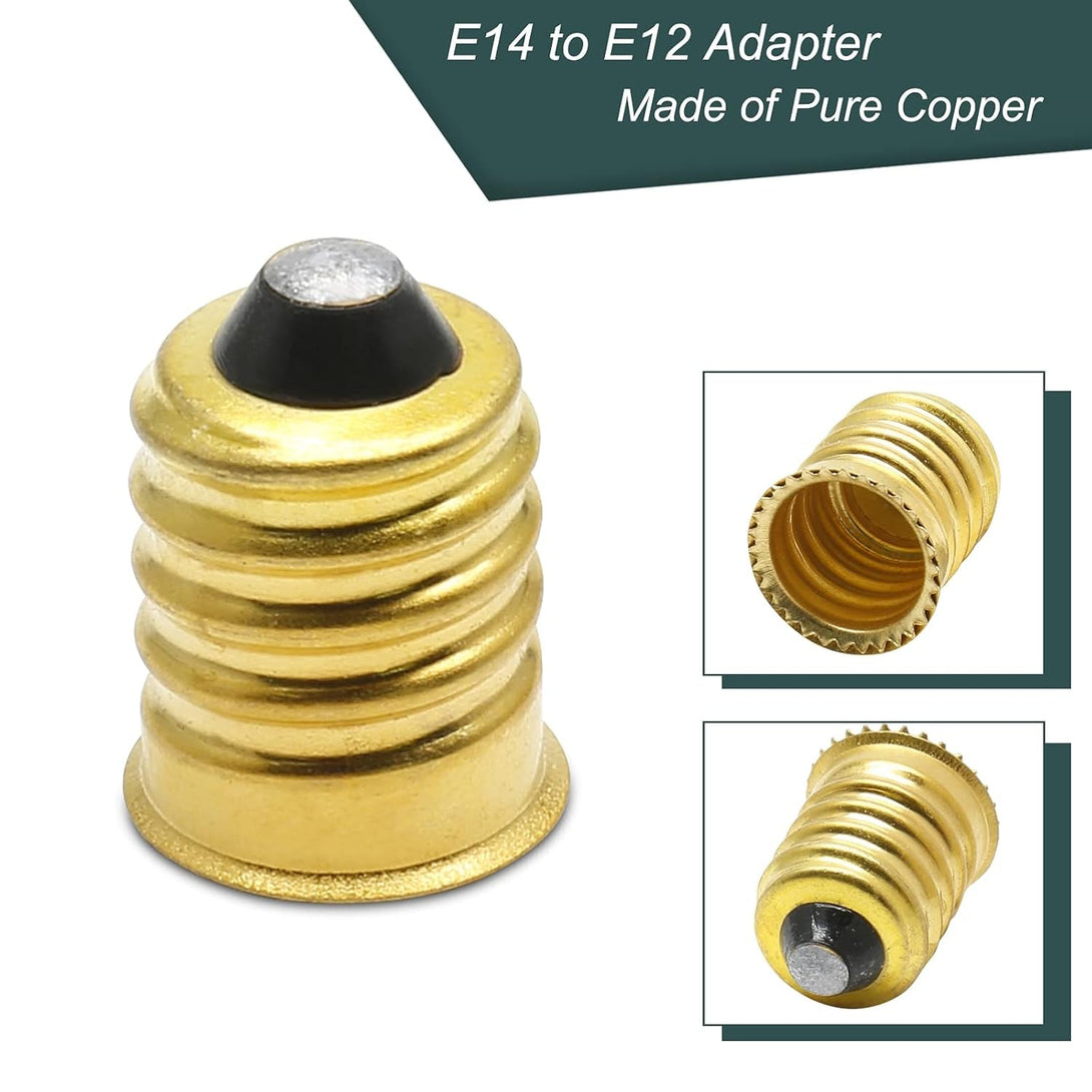 10 Pack E14 to E12 Adapter Converter, European to Candelabra Reducer, Pure Copper Light Adapter Socket Bulb Adapter, Golden Lamp Adapter