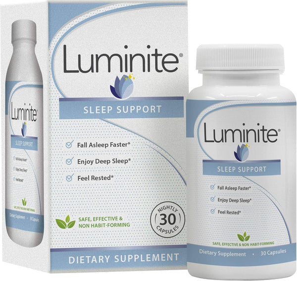 Luminite Sleep Support - Nighttime Sleep Aid Supplement - L-Tryptophan, Melatonin, Chammomile - Non Habit Forming, 30 Count