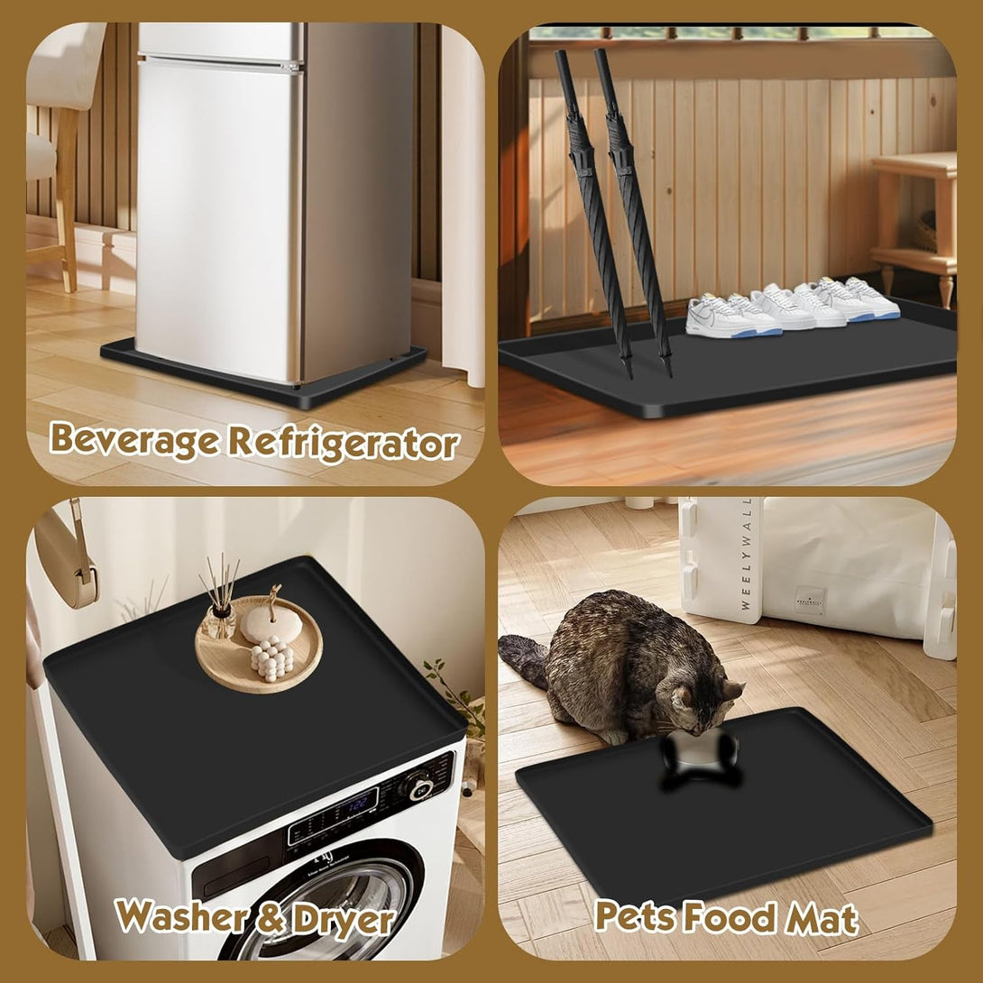 Mini Fridge Silicone Drip Mat with Raised Edges, 23.6" X 23.6" X 0.8" Silicone Floor Protectors for Mini Refrigerator Freezer, Wine Cabinet, Dishwashers, Dryers and Other Appliances (Black)