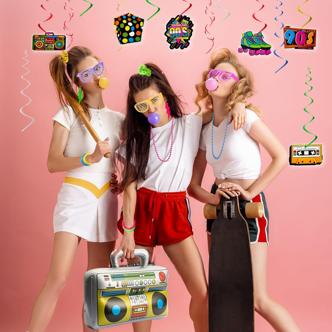 YAROMO 80S 90S Party Favors Birthday Supplies, Hip Hop Theme Gift Neon Earrings Glasses Gloves Necklace Slap Bracelet Neon Hair Scrunchies 80S 90S Party Decorations