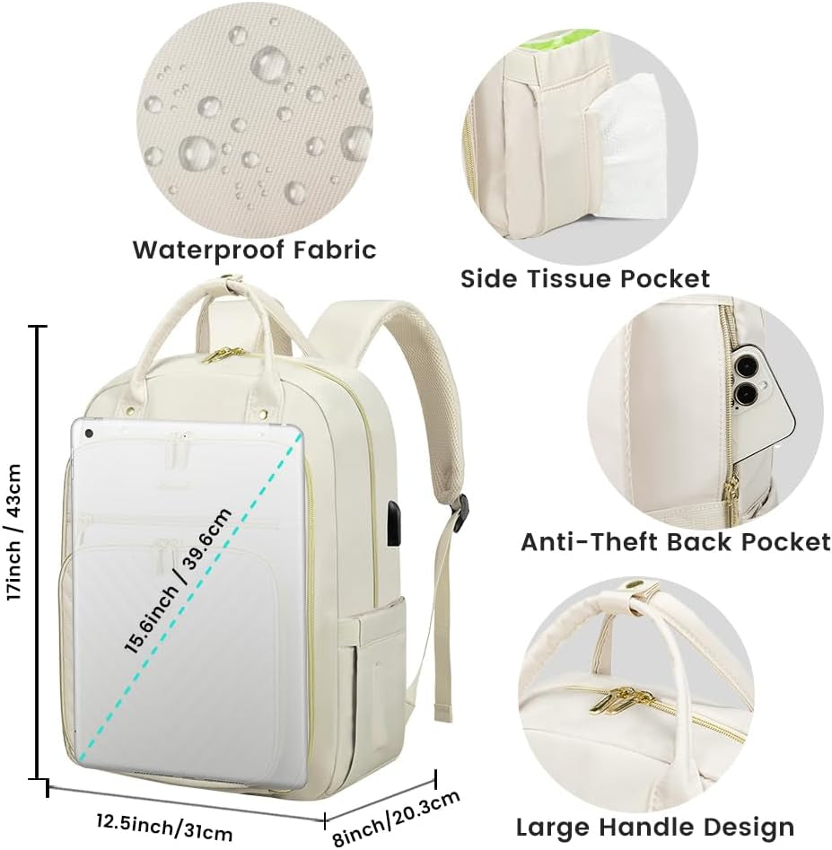 LOVEVOOK Laptop Backpack for Women, Beige