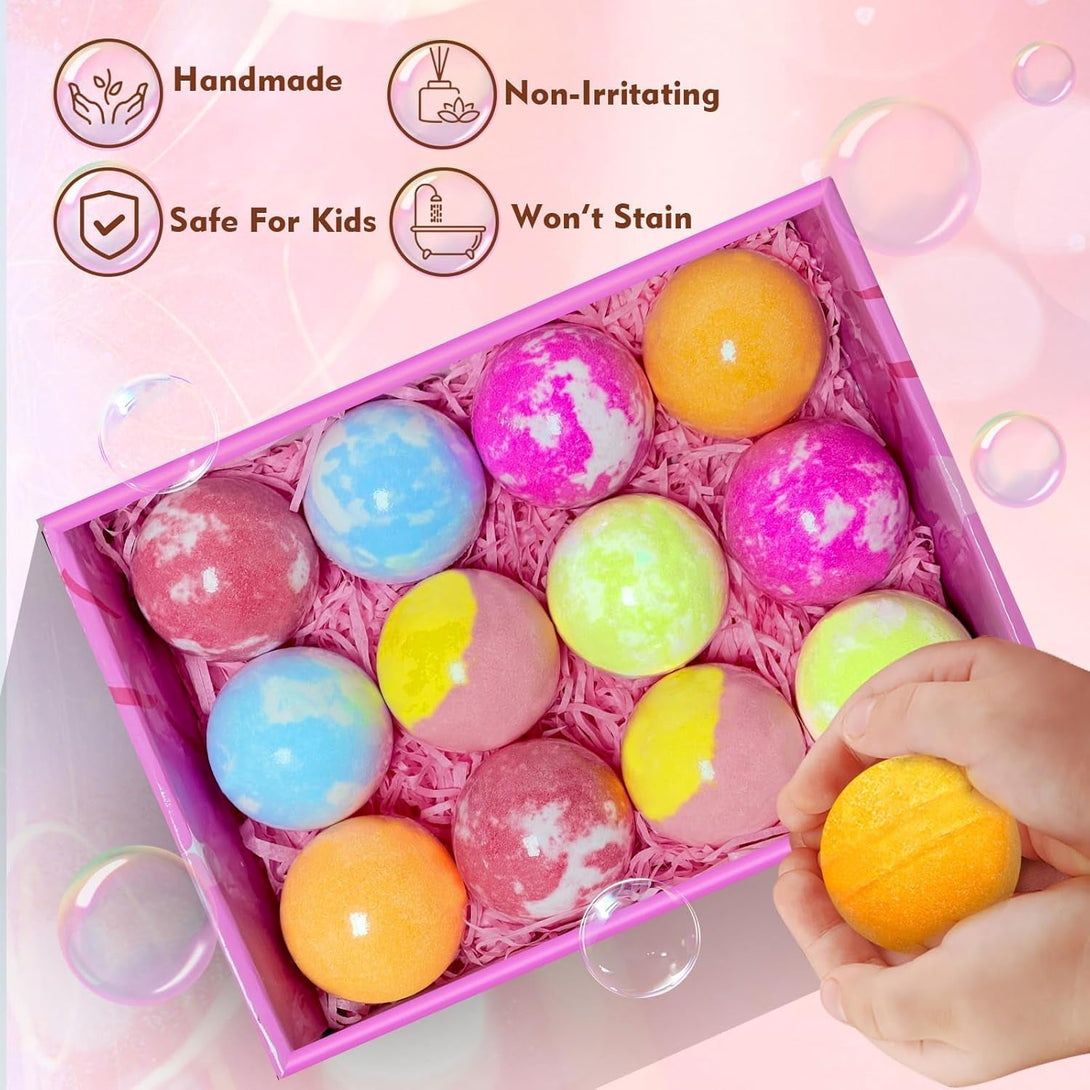 Bath Bombs for Kids Girls with Surprise Toys Inside, 12Pcs Handmade Fizzies Spa Bath Bomb with Jewelry Toys inside Gifts for Girls Birthday, Christmas, Bubble Dry Skin Moisturize Bath Ball
