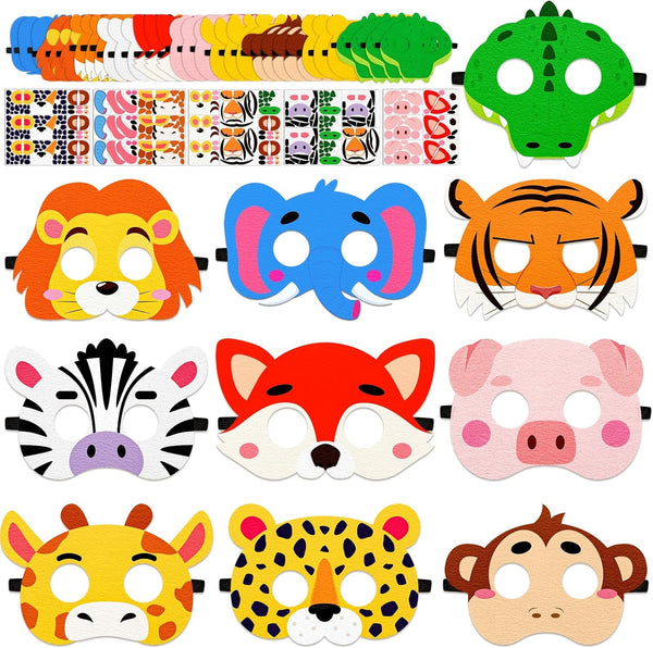 33PCS Jungle Safari Crafts - Felt Animal DIY Arts Kit, Birthday Party Favors Activities Supplies in Bulk