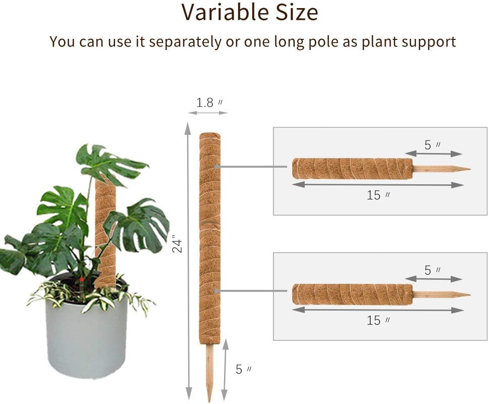 JOYSEUS 30 Inch Moss Pole for Climbing Plants - 2 Pack 15 Inch Coir Totem Pole Plant Support with 65 Feet Garden Twist Tie for Monstera and Potted Plants to Grow Upwards…