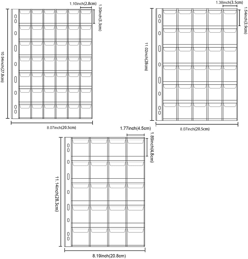 15 Sheets Plastic Coin 9-Hole 5 Sizes Pocket Pages Standard Coin Currency Money Pocket Inserts Collecting Sleeves for Coin Stickers Currency Badges Stamp and Other Collection Storage Supplies