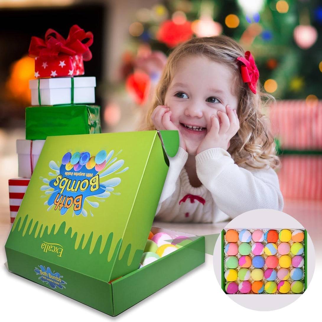 Bath Bombs for Kids with Toys inside for Girls Boys - 30 Pack Bath Bombs Gift Set with Surprise, Kids Safe Bubble Bath Fizzy Balls Halloween Christmas Birthday Gift Kit