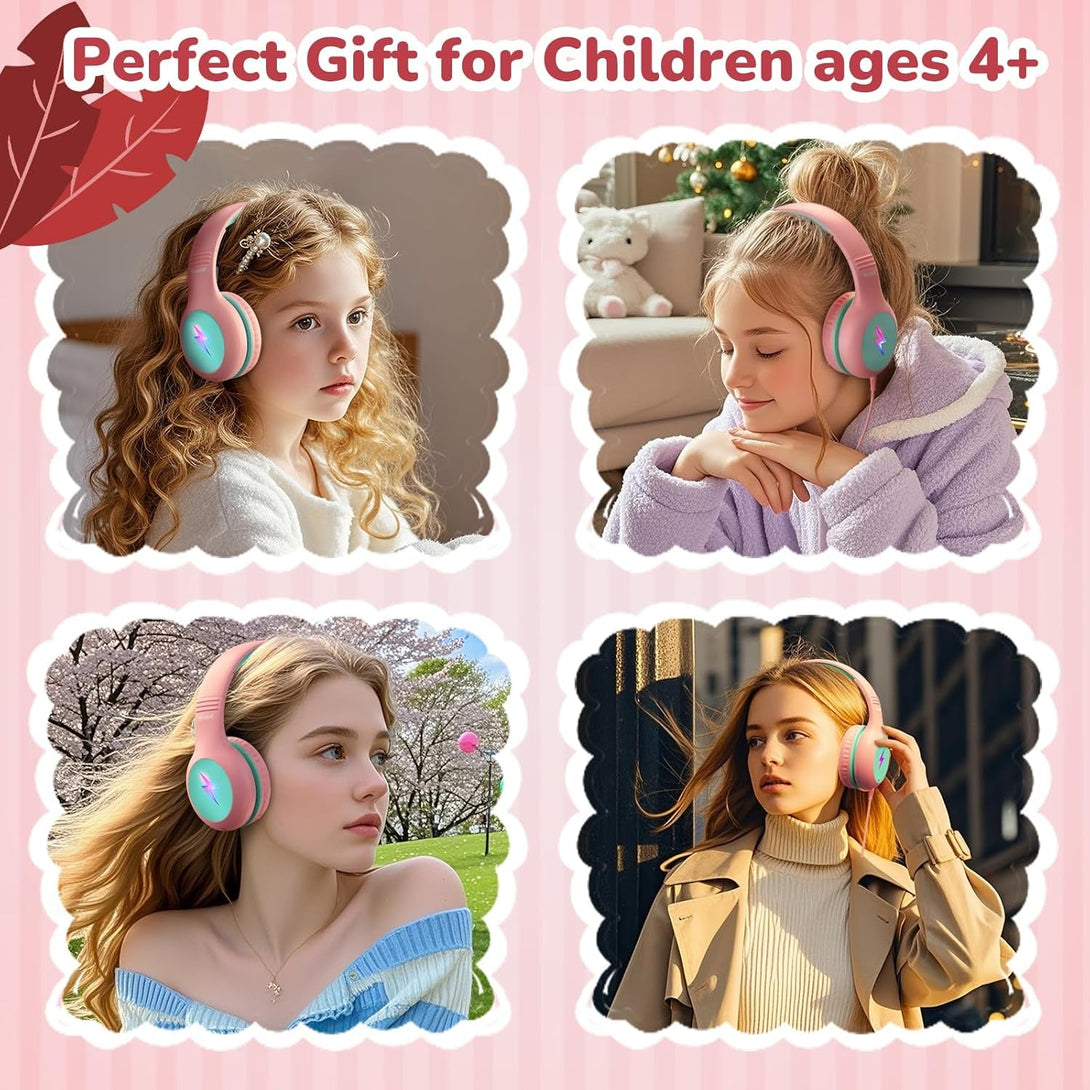 Kids USB C Headphones for School, 2025 Upgrade Safe Listening Wired Over-Ear Headphones with LED Lights, Volume Limiter & Microphone, Foldable Design for Iphone 16, Ipad, Tablet Learning