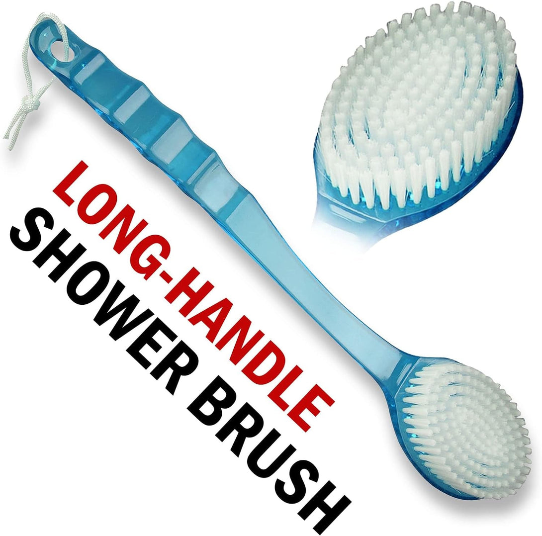 2 Pack Bath Body Brush Long Handle Back Shower Brush Exfoliating Back, Body, and Feet Scrubber Soft Nylon Bristles (Blue & Green)