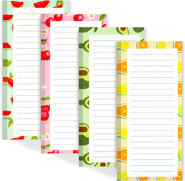 4 Pack Magnetic Notepads for Refrigerator, Grocery List Magnet Pad for Fridge, Fruit Design Magnetic Grocery List Pad for Fridge, Full Magnet Back Shopping Lists, 50 Sheets per Note Pads