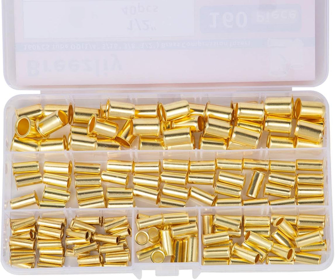 160Pcs Tube OD(1/4" 5/16'' 3/8" 1/2") Brass Compression Insert,Brass Compression Fitting Assortment Kit, Insert Tube Support Compression Sleeve Fitting
