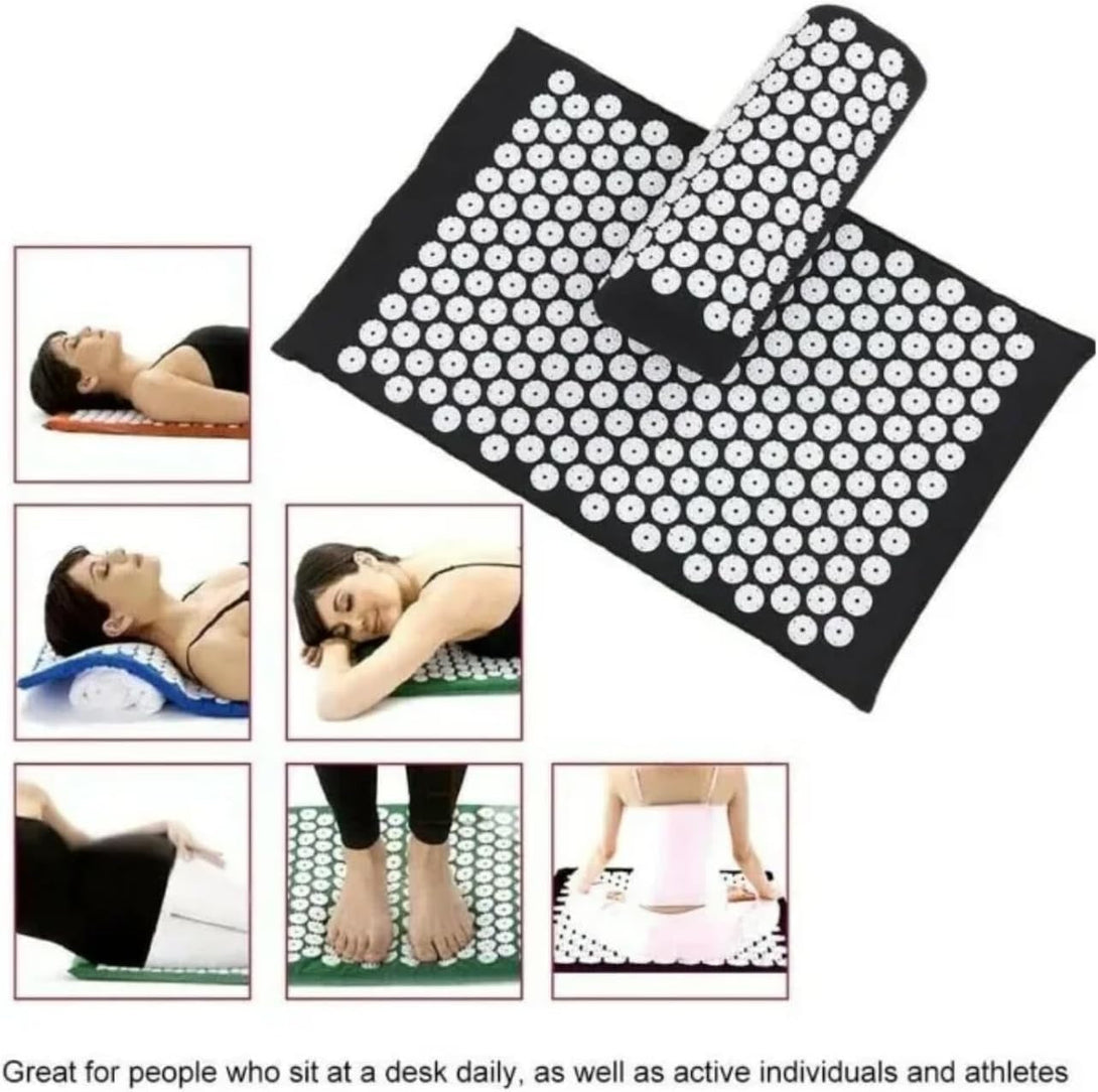 Acupressure Yoga Massage Mat - Relaxing Needle Pad with Pillow for Stress Relief and Back Pain - Comfortable Cushion for Yoga and Massage - Unique Acupressure Design to Relieve Tension and Soreness -