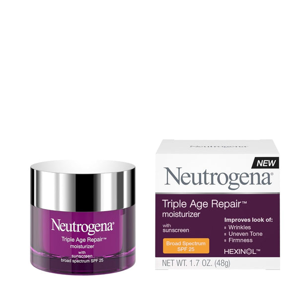 Neutrogena Triple Age Repair Anti-Aging Daily Facial Moisturizer with SPF 25 Sunscreen & Vitamin C, Firming Anti-Wrinkle Face & Neck Cream for Dark Spots, Glycerin & Shea Butter, 1.7 Oz
