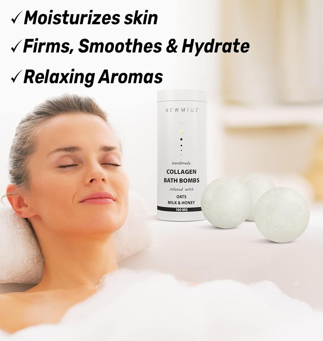 Creamy Collagen Bubble Bath Bombs with Oatmeal Milk Honey Essential Oils Luxurious Bath Gift Dry Skin Nourishment Indulge in a Blissful Bathing Spa