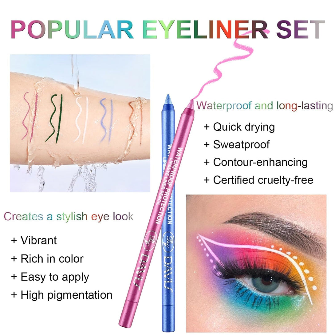 15 Colorful Eyeliner Pen Set, Eye Shadow Pencil, Pearl Eyeliner Kit Metallic Glitter Colored Eye Liner for Women Eye&Lip Liner Professional Waterproof Eye Makeup