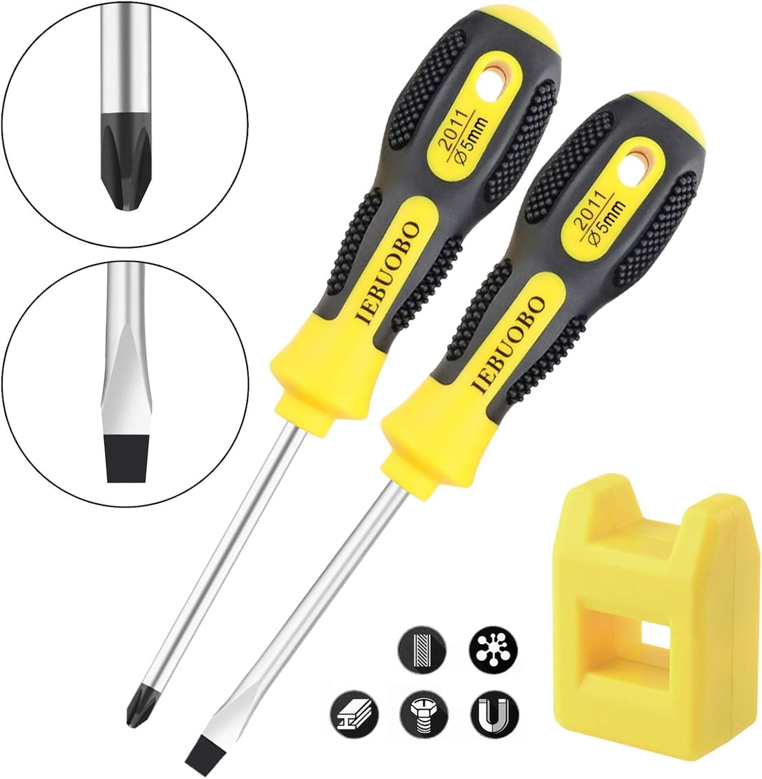6 Piece Precision-Magnetic-Screwdriver-Tool-Set-Phillips-Flat-Head Tips Screw Driver Small Flathead Non-Slip for Repair Home Craft Improvement,With Magnetizer/Demagnetizer Tool