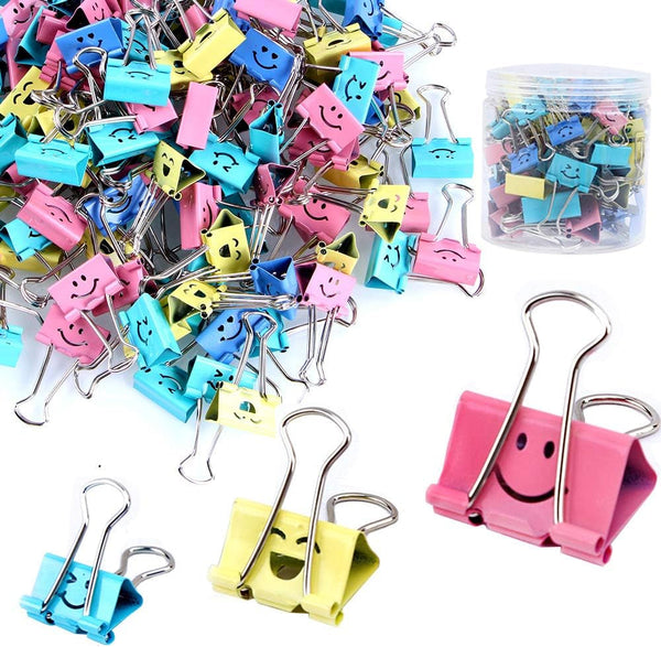 ã€80Packã€‘ Binder Clips, Limque Paper Clips,Paper Clamps with Colored Cute Hollow Smiling Face,80 Pcs Assorted Size Clip, for Office,Teacher Gifts and Kitchen